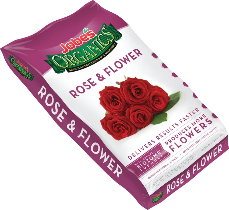 LAWN & GARDEN LLC Jobes 09423 Rose and Flower Organic Plant Food Fertilizer with Biozome, 16 lb, Granular, 3-4-3 N-P-K Ratio