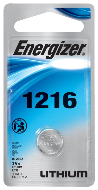 ENERGIZER BATTERY Energizer ECR1216BP Coin Cell Battery, 3 V Battery, 25 mAh, Lithium, Manganese Dioxide ELECTRICAL ENERGIZER BATTERY
