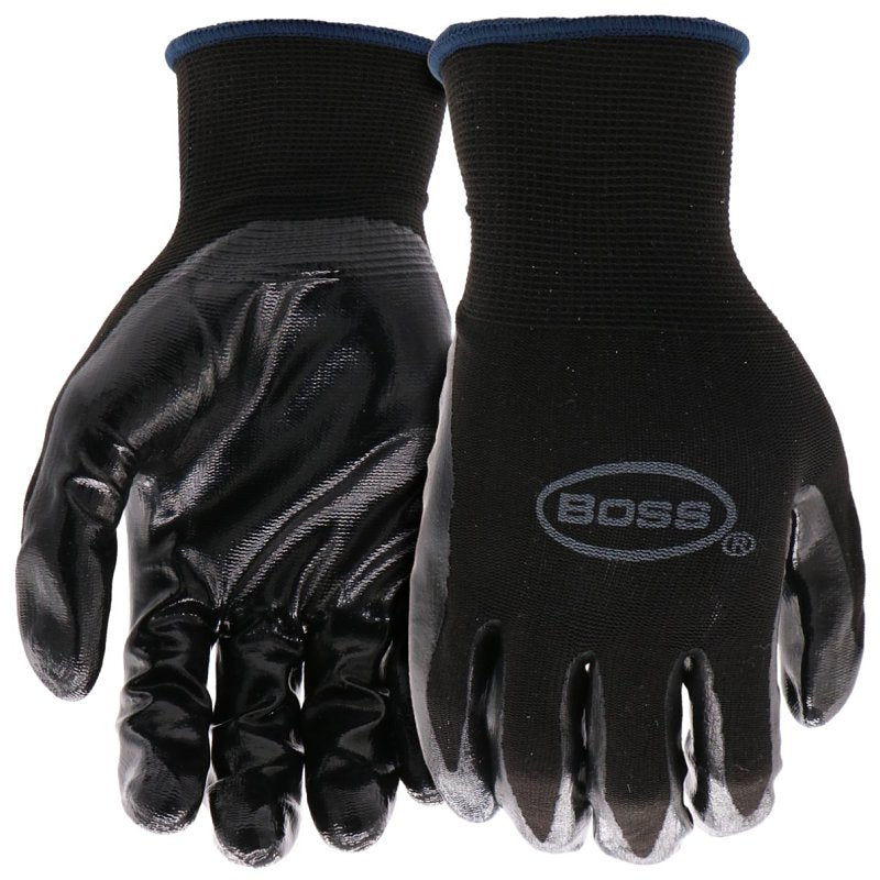 BOSS MFG Boss Grip Series B31191-XL Coated Gloves, XL, Knit Wrist Cuff, Nitrile Coating, Nylon, Black