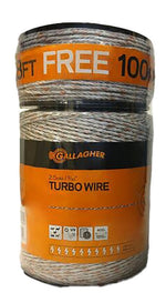 GALLAGHER POWER FENCE, Gallagher G620564 Turbo Wire, Metal Conductor, Ultra White, 1312 ft L