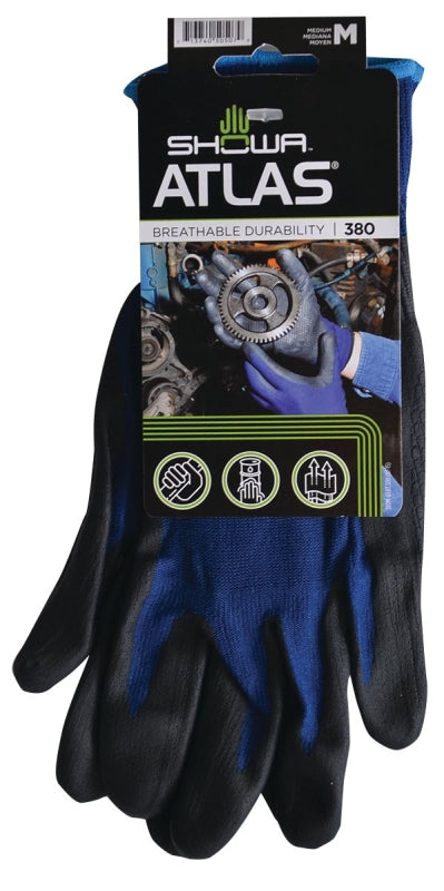 SHOWA Showa 380M-07.RT Coated Gloves, M, 8-21/32 to 10-15/64 in L, Elastic Cuff, Nitrile Foam Coating, Black/Blue CLOTHING, FOOTWEAR & SAFETY GEAR SHOWA