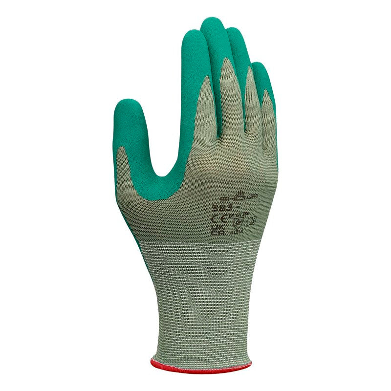 SHOWA Showa 383-L/08 Coated Gloves, L, 240 mm L, Nitrile Coating, Polyester, Green