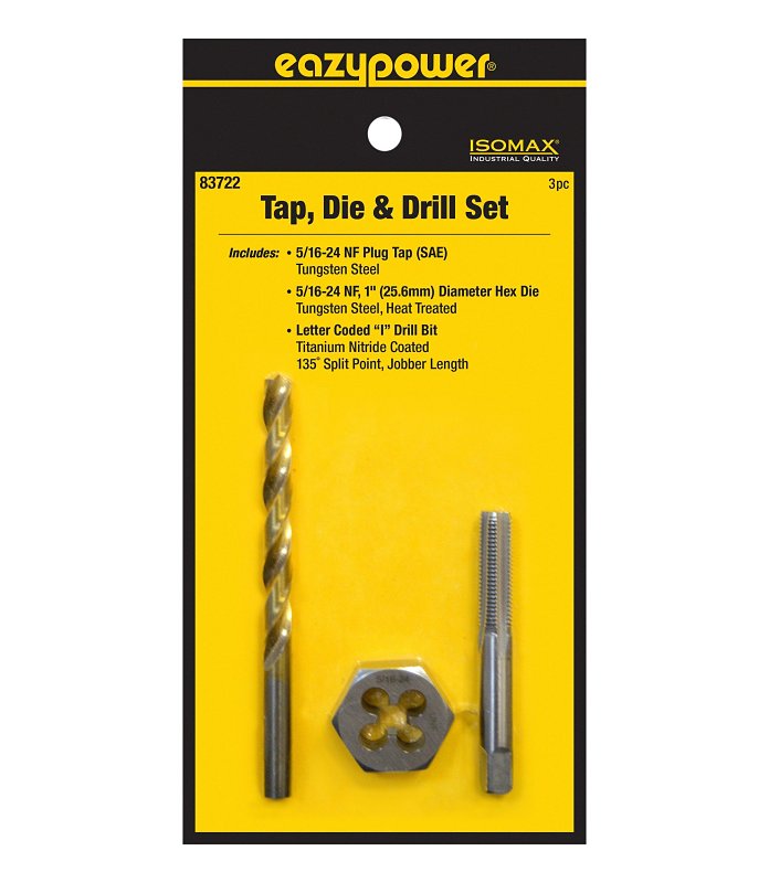 EAZYPOWER Eazypower 83722 Tap Die and Drill Set, 3-Piece, Tungsten Steel, Titanium Nitride-Coated TOOLS EAZYPOWER