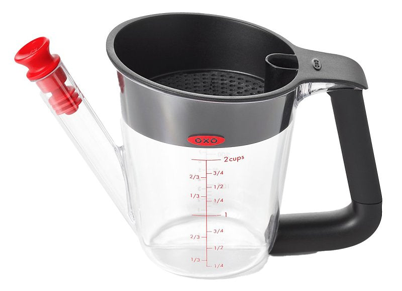OXO INTERNATIONAL Good Grips 11273100 Fat Separator, 1 pt Capacity, 5.3 in L, 3 in W, 9 in H, Plastic/Silicone, Clear