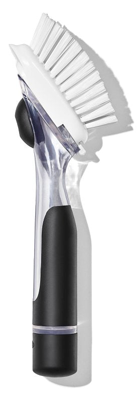 OXO INTERNATIONAL Oxo 12361700 Soap Dispenser Dish Brush, Nylon Bristle, 9.3 in L, Plastic/Rubber Handle, Black/Clear/White