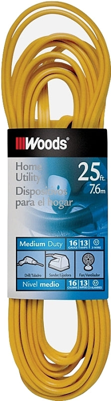 WOODS Woods 0831 Extension Cord, 16 AWG Cable, 25 ft L, 10 A, 125 V, Yellow