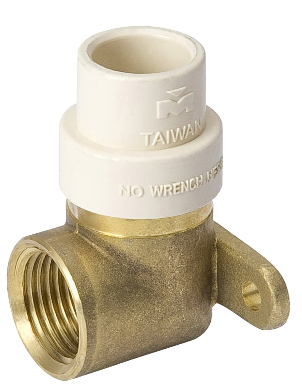B & K INDUSTRIES B & K 440-030NL Drop Ear Pipe Elbow, 1/2 in, FIP x Solvent, 90 deg Angle, Brass/CPVC