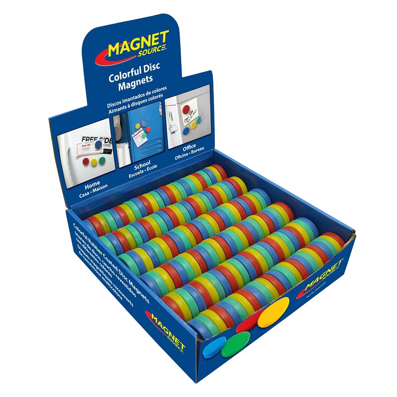 MASTER MAGNETICS Magnet Source 07791X144DSP Magnet, 0.5 lb Pull Force, Rubber, Assorted, 1 in Dia