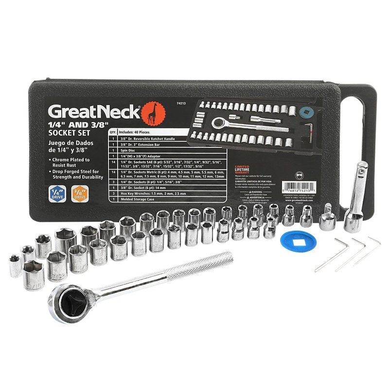 GREAT NECK GreatNeck 74213 Ratchet and Socket Set, Steel