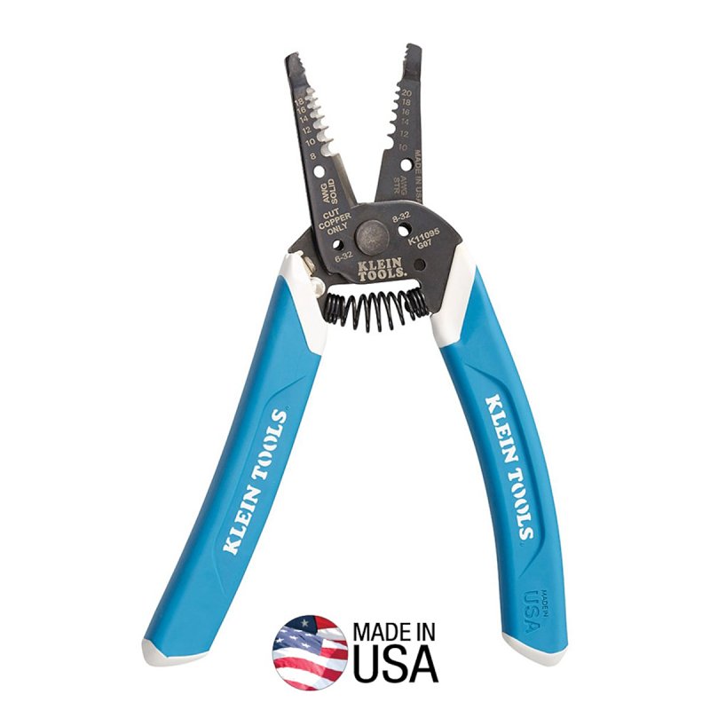 KLEIN Klein-Kurve K11095 Wire Stripper, 18 to 8 AWG Solid, 20 to 10 AWG Stranded Wire, 7-1/4 in OAL, Comfort Grip Handle ELECTRICAL KLEIN