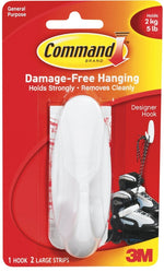 COMMAND Command 17083 Large Designer Hook, 4-1/8 in L x 1-1/2 in W x 1-1/2 in H Dimensions, 3/4 in Opening, 5 lb, 1-Hook, White HARDWARE & FARM SUPPLIES COMMAND