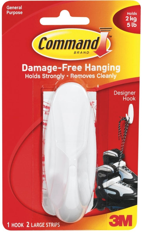 COMMAND Command 17083 Large Designer Hook, 4-1/8 in L x 1-1/2 in W x 1-1/2 in H Dimensions, 3/4 in Opening, 5 lb, 1-Hook, White HARDWARE & FARM SUPPLIES COMMAND