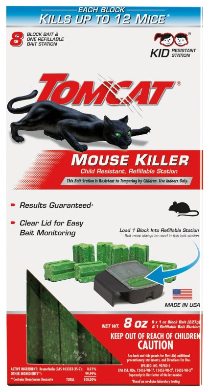 TOMCAT Tomcat 0371210 Refillable Mouse Bait Station, 4-1/4 in L, 1-1/2 in W, 8-1/4 in H, 8 oz Bait