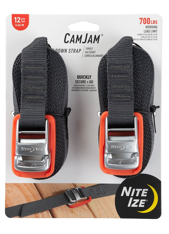 NITE IZE Nite Ize CamJam CJWR12-09-2R6 Tie-Down Strap, 1 in W, 12 ft L, 700 lb Working Load, Polypropylene, Gray