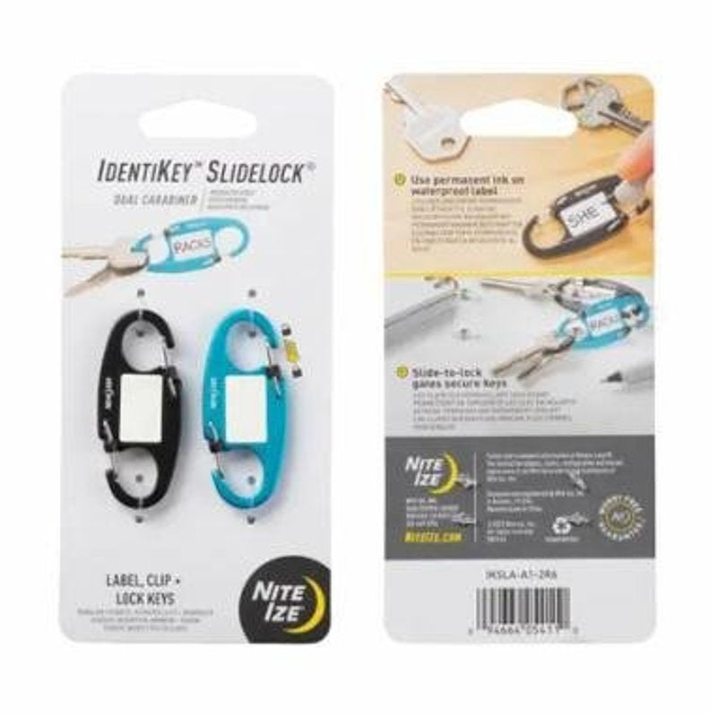 NITE IZE Nite Ize IdentiKey IKSLA-A1-2R6 Dual Carabiner, 2.09 in OAL, Aluminum, Black/Blue ELECTRICAL NITE IZE
