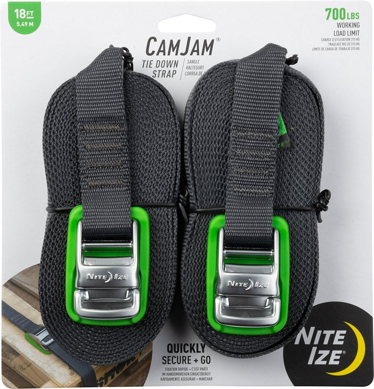 NITE IZE Nite Ize CamJam CJWR18-09-2R6 Tie-Down Strap, 18 ft L, Zinc Alloy, 700 lb Working Load, Angled End AUTOMOTIVE NITE IZE