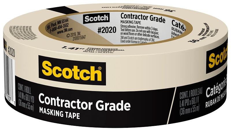 SCOTCH Scotch 2020-36AP Masking Tape, 60 yd L, 1.41 in W, Tan PAINT SCOTCH