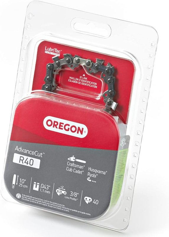 OREGON Oregon AdvanceCut R40 Chainsaw Chain, 10 in L Bar, 0.043 Gauge, 3/8 in TPI/Pitch, 40-Link