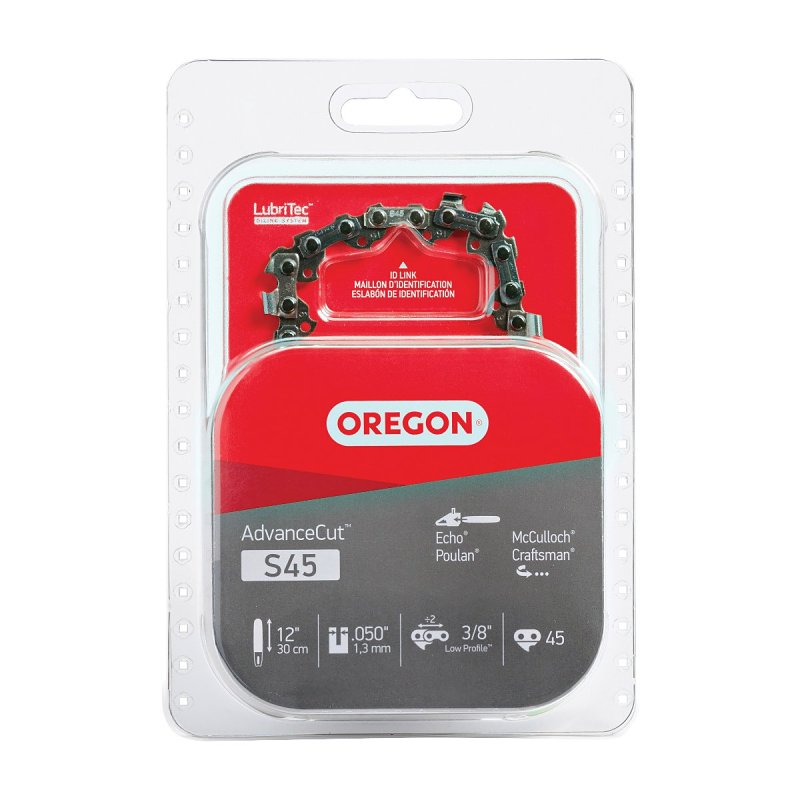 OREGON Oregon S45 Chainsaw Chain, 12 in L Bar, 0.05 Gauge, 3/8 in TPI/Pitch, 45-Link