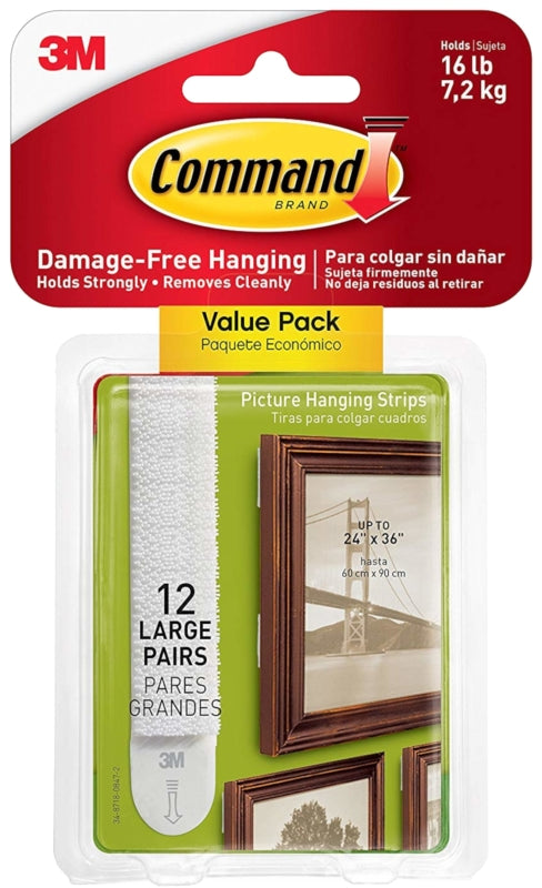 COMMAND Command 17206-12ES Large Picture Hanging Strip, 3/4 in W, 3-5/8 in L, Foam Backing, White, 4 lb HARDWARE & FARM SUPPLIES COMMAND