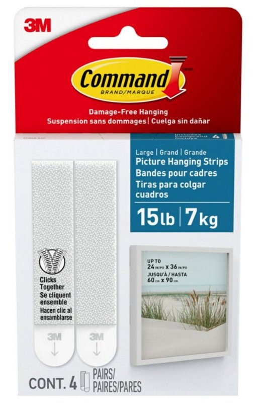 COMMAND Command 17206B-ES Picture Hanging Strip, 4 lb, 4-Hook, Foam, White