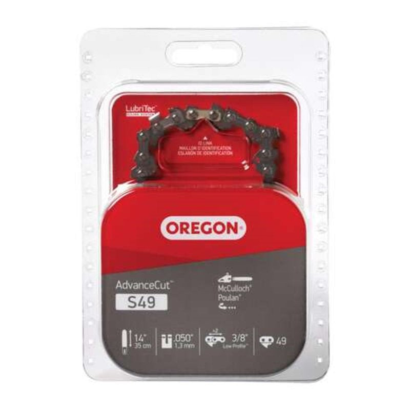 OREGON Oregon S49 Chainsaw Chain, 14 in L Bar, 0.05 in, 3/8 in TPI/Pitch, 49-Link