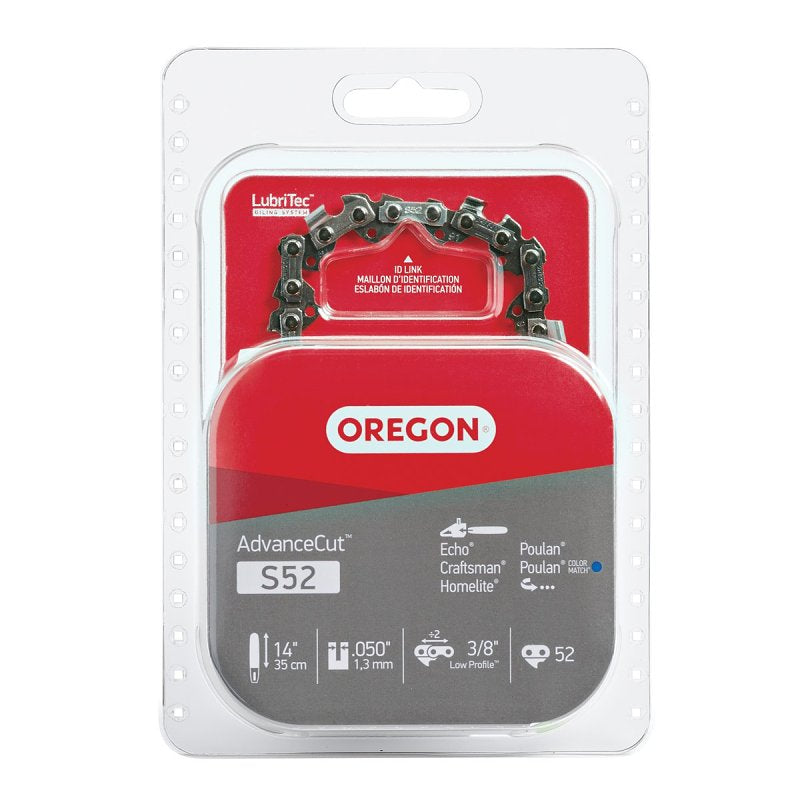 OREGON Oregon S52 Chainsaw Chain, 14 in L Bar, 0.05 in, 3/8 in TPI/Pitch, 52-Link