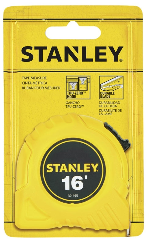 STANLEY TOOLS STANLEY 30-495 Measuring Tape, 16 ft L Blade, 3/4 in W Blade, Steel Blade, ABS Case, Yellow Case, 7 ft Standout ELECTRICAL STANLEY TOOLS