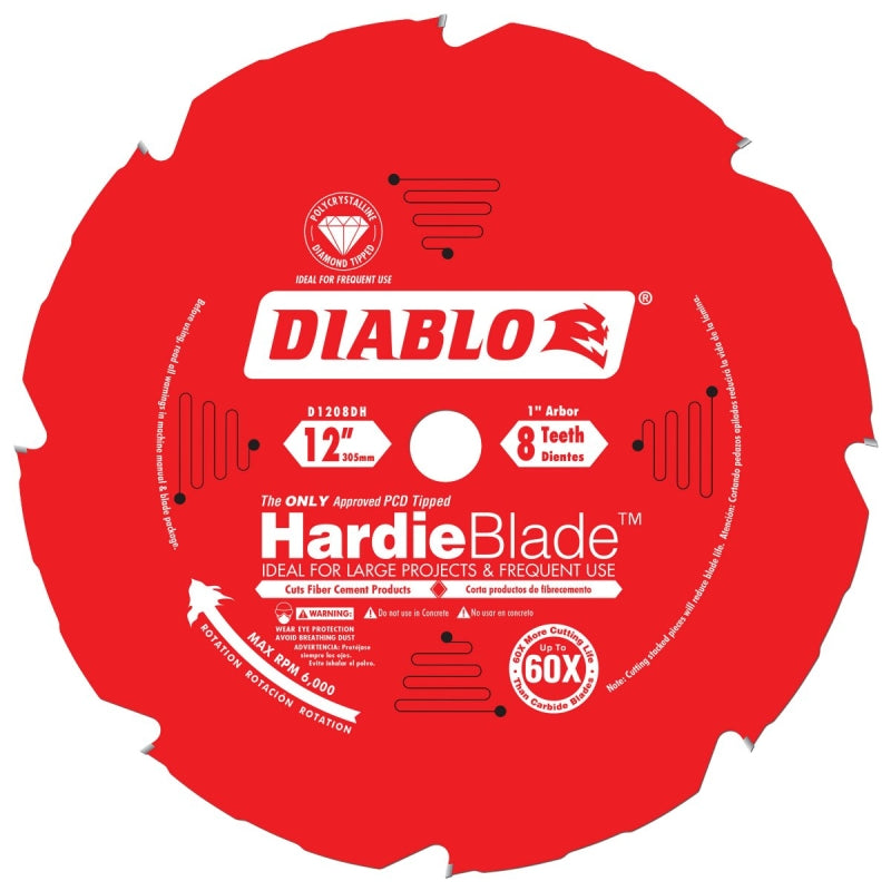 DIABLO Diablo D1208DH Circular Saw Blade, 12 in Dia, 1 in Arbor, 8-Teeth, Polycrystalline Cutting Edge
