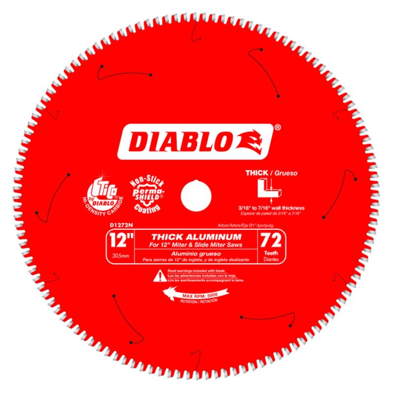 DIABLO Diablo D1272N Circular Saw Blade, 12 in Dia, 1 in Arbor, 72-Teeth, Carbide Cutting Edge TOOLS DIABLO