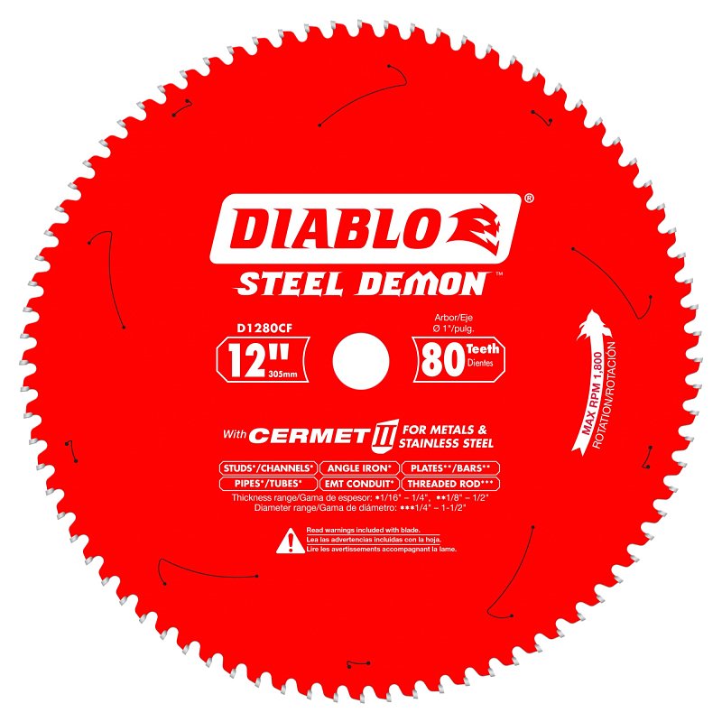 DIABLO Diablo Steel Demon D1280CF Circular Saw Blade, 12 in Dia, 1 in Arbor, 80-Teeth, Cermet Cutting Edge TOOLS DIABLO