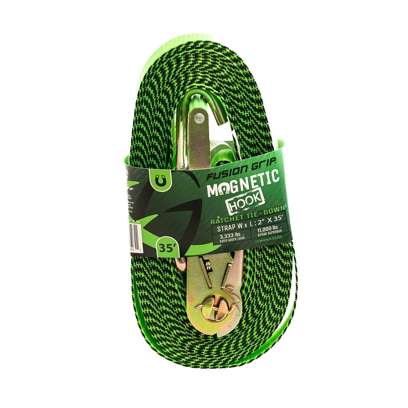 FUSION GRIP Fusion Grip FG235 Ratchet Strap with Magnetic Hook, 2 in W, 35 ft L, 3333 lb Working Load