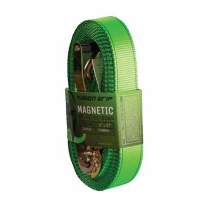 ETZKORN ENTERPRISES Fusion Grip FG227 Ratchet Strap, Ratchet Adjustment, 2 in W, 27 ft L, Green, 3333 lb Working Load, 1/PK