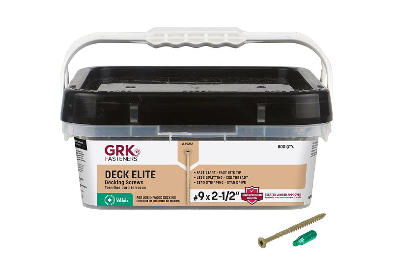 GRK FASTENERS GRK Fasteners 29212 Deck Screw, #9 Thread, 2-1/2 in L, Coarse Thread, Bugle Head, Star Drive, Steel, Polymer, 1100 PK