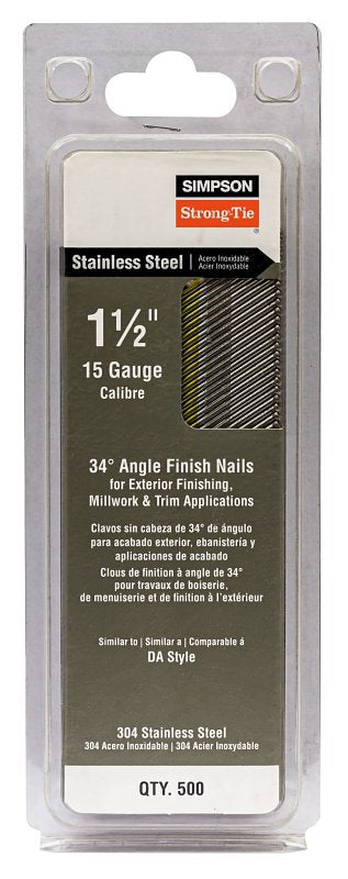 SIMPSON STRONG-TIE Simpson Strong-Tie S15N150SFB Series Finishing Nail, Tape Collation, 4D, 1-1/2 in L, 15 ga Gauge, Stainless Steel
