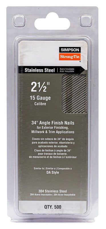 SIMPSON STRONG-TIE Simpson Strong-Tie S15N250SFB Finishing Nail, 8d, 2-1/2 in L, 15 ga Gauge, Stainless Steel, D-Style Head
