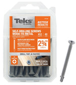 TEKS Teks 21384 Screw, #12 Thread, 2-3/4 in L, Coarse Thread, Flat Head, Phillips Drive, Self-Drilling, Self-Tapping Point