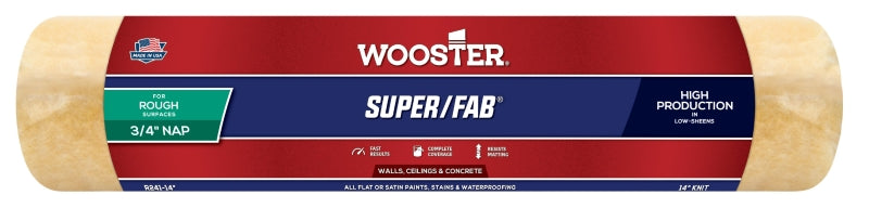 WOOSTER BRUSH Wooster R241-14 Roller Cover, 3/4 in Thick Nap, 14 in L, Knit Fabric Cover, Golden Yellow PAINT WOOSTER BRUSH