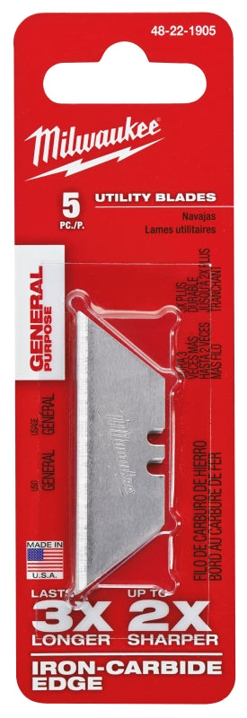 MILWAUKEE Milwaukee 48-22-1905 Utility Blade, 2-3/8 in L, Carbide Steel, 2-Point, 5/PK TOOLS MILWAUKEE