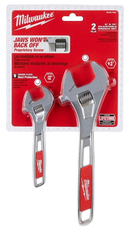 MILWAUKEE Milwaukee 48-22-7400 Adjustable Wrench Set, 1-3/8, 15/16 in Jaw, Steel, Chrome-Plated, Ergonomic Handle TOOLS MILWAUKEE