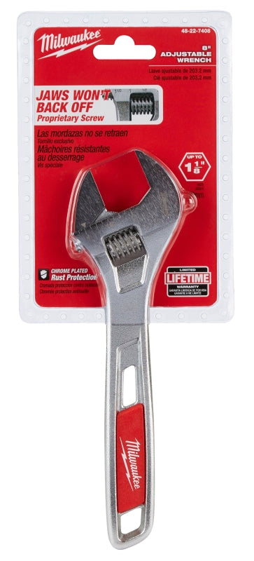 MILWAUKEE Milwaukee 48-22-7408 Adjustable Wrench, 8 in OAL, 1-1/8 in Jaw, Steel, Chrome, Ergonomic Handle TOOLS MILWAUKEE