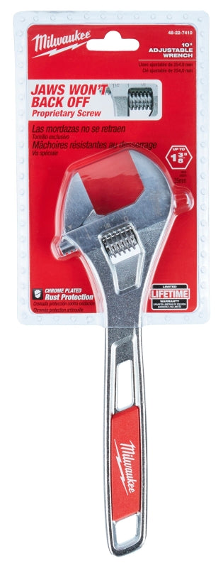 MILWAUKEE Milwaukee 48-22-7410 Adjustable Wrench, 10 in OAL, 1-3/8 in Jaw, Steel, Chrome, Ergonomic Handle TOOLS MILWAUKEE