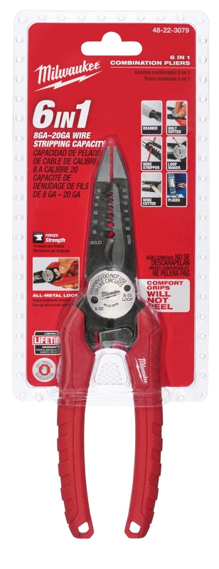 MILWAUKEE Milwaukee 48-22-3079 Wire Plier, 7-3/4 in OAL, 1-1/2 in Jaw Opening, Black/Red Handle, Durable Grips Handle