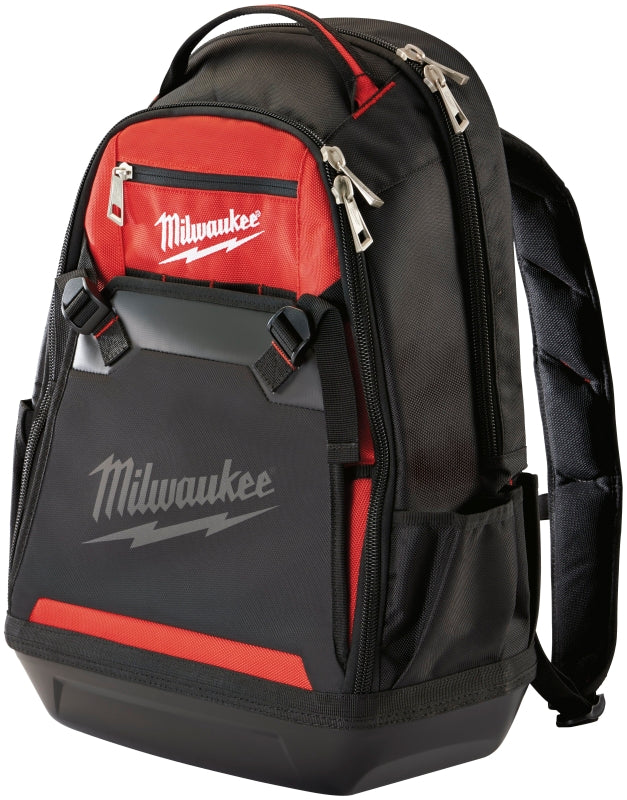 MILWAUKEE Milwaukee 48-22-8200 Jobsite Backpack, 9 in W, 24.4 in D, 15.4 in H, 35-Pocket, Nylon, Black/Red TOOLS MILWAUKEE