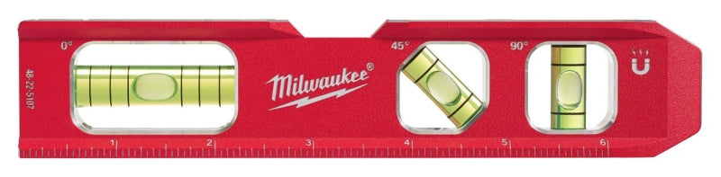 MILWAUKEE Milwaukee 48-22-5107 Compact Billet Torpedo Level, 7 in L, 3-Vial, Magnetic, Aluminum, Red