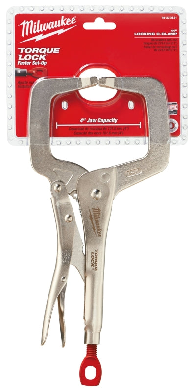 MILWAUKEE Milwaukee Torque Lock 48-22-3531 Locking C-Clamp, 11 in OAL, 4 in Max Opening Size, 4 in D Throat, Alloy Steel Body