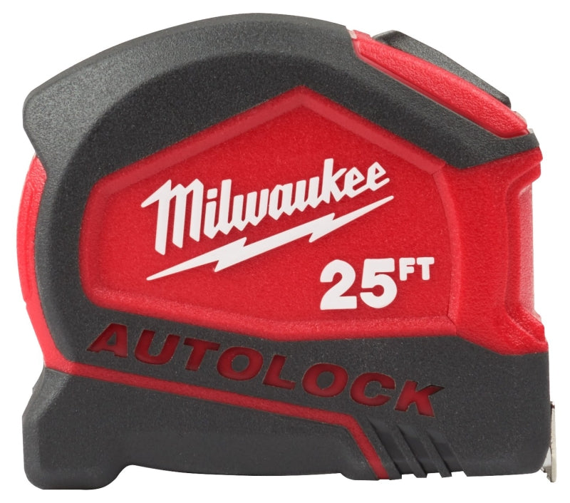 MILWAUKEE Milwaukee 48-22-1825 Tape Measure, 25 ft L Blade, 1 in W Blade, Steel Blade, Plastic Case, Black/Red Case ELECTRICAL MILWAUKEE