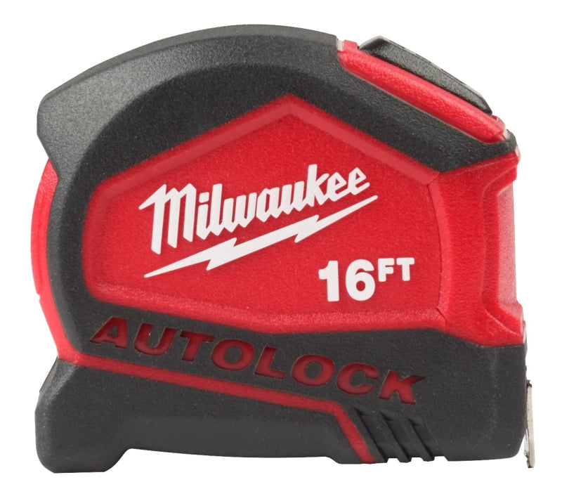 MILWAUKEE Milwaukee 48-22-1816 Auto-Lock Tape Measure, 16 ft L Blade, 1 in W Blade, Steel Blade, ABS Case, Black/Red Case ELECTRICAL MILWAUKEE