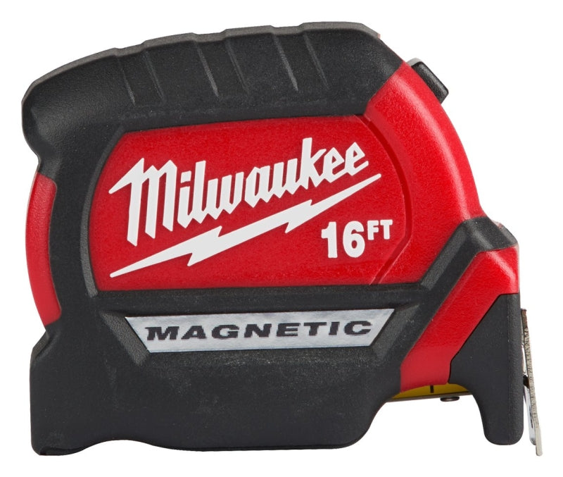 MILWAUKEE Milwaukee 48-22-1016M Tape Measure, 16 ft L Blade, 1-1/8 in W Blade, Steel Blade, ABS Case, Black/Red Case TOOLS MILWAUKEE