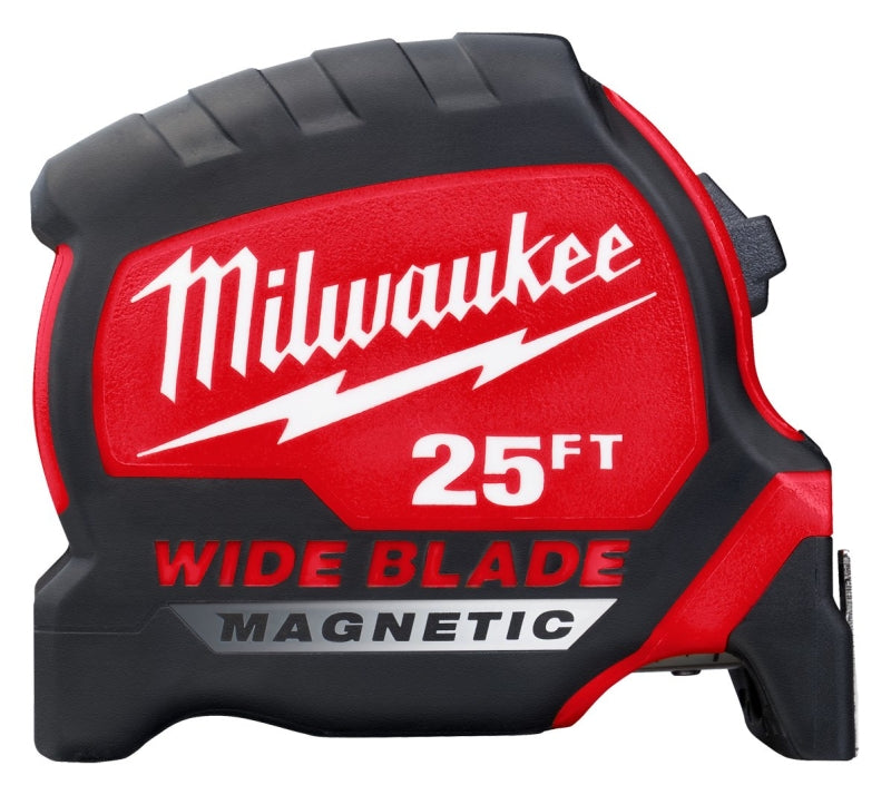 MILWAUKEE Milwaukee 48-22-1225M Tape Measure, Wide Blade, 25 ft L Blade, 1-5/16 in W Blade, Steel Blade, ABS Case, Black/Red Case TOOLS MILWAUKEE